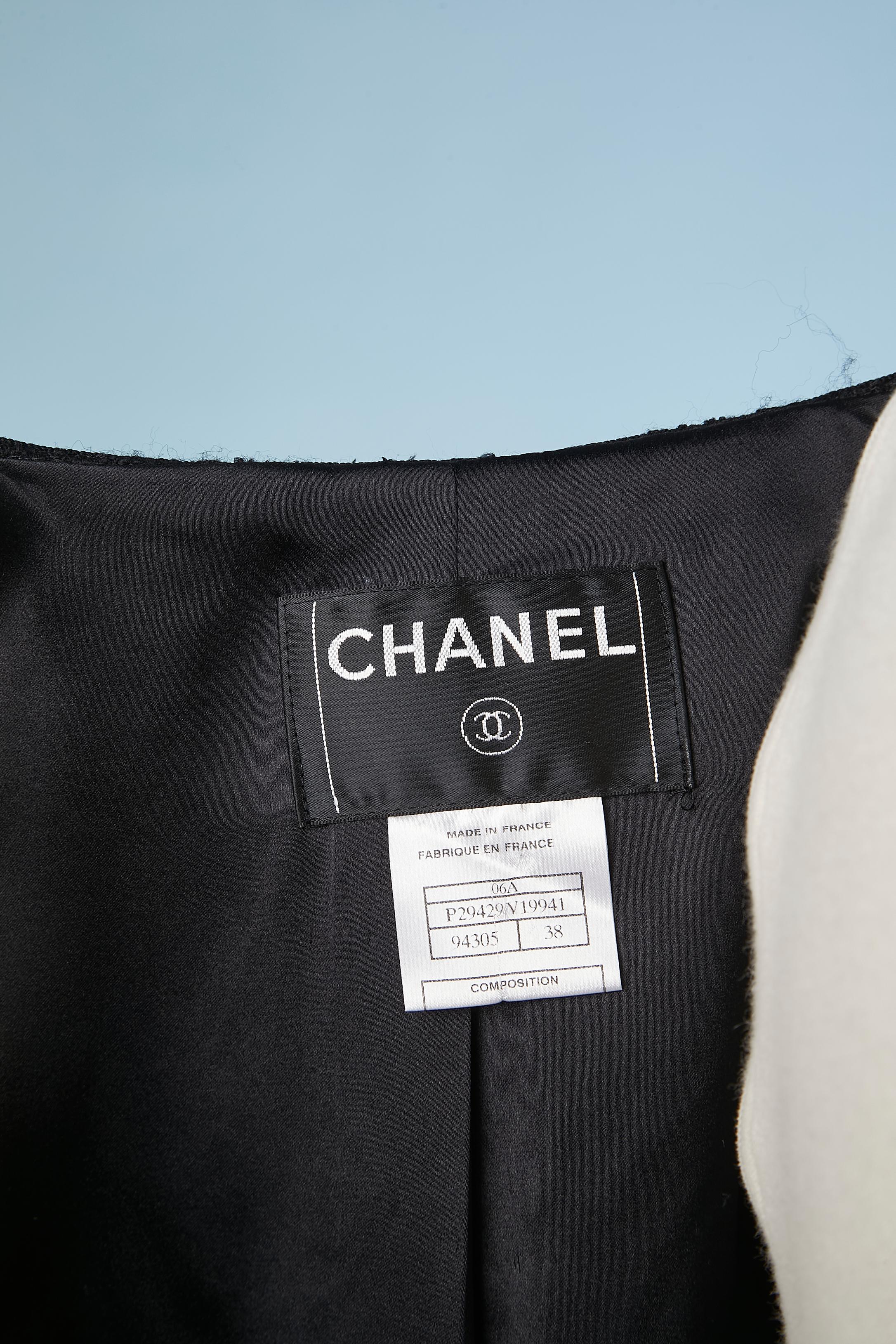 Black tweed diner jacket mix with black satin ribbons Chanel  For Sale 4