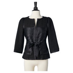 Black tweed diner jacket mix with black satin ribbons Chanel 