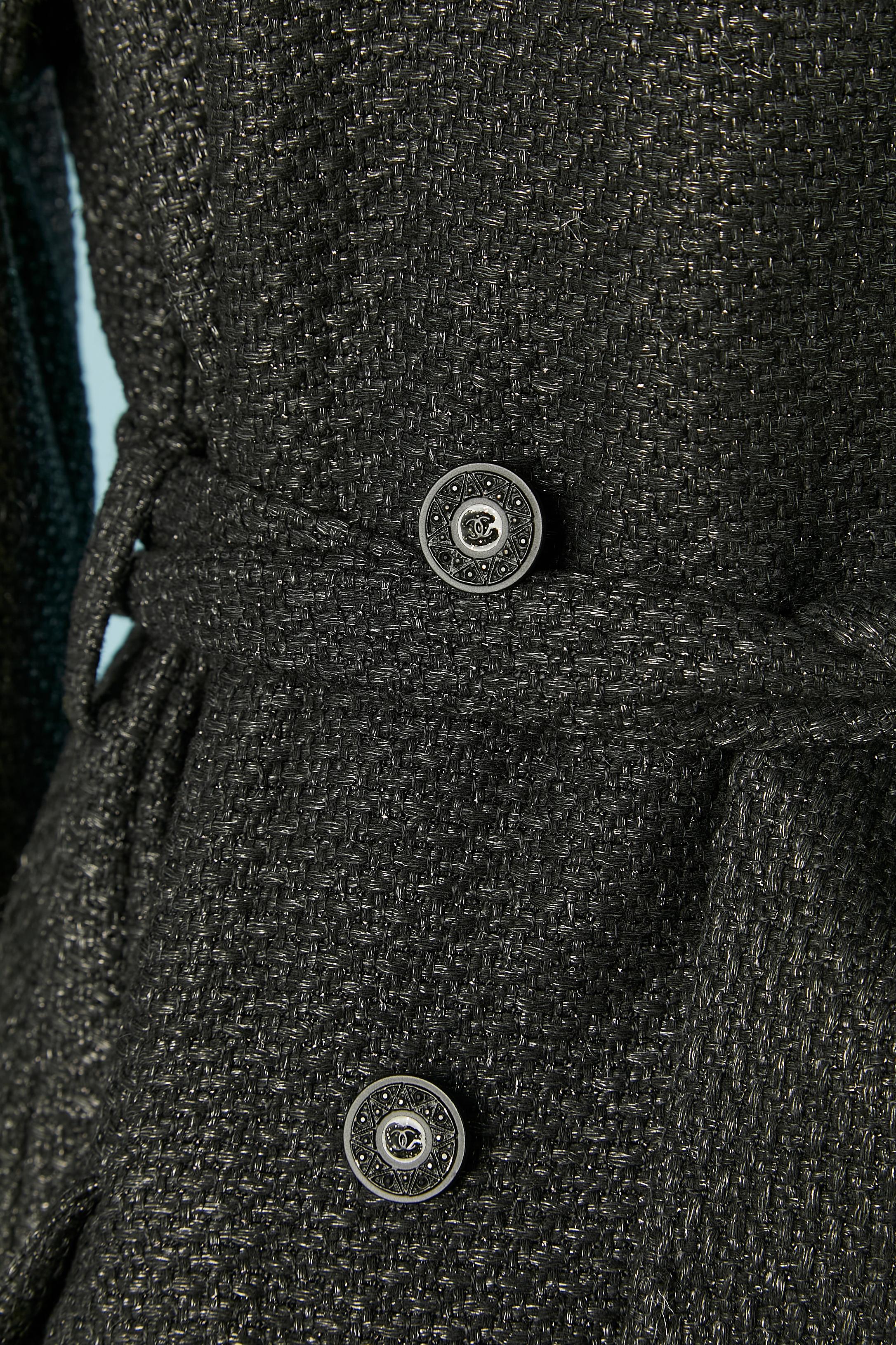 Black tweed double-breasted trench-coat Chanel In Excellent Condition In Saint-Ouen-Sur-Seine, FR