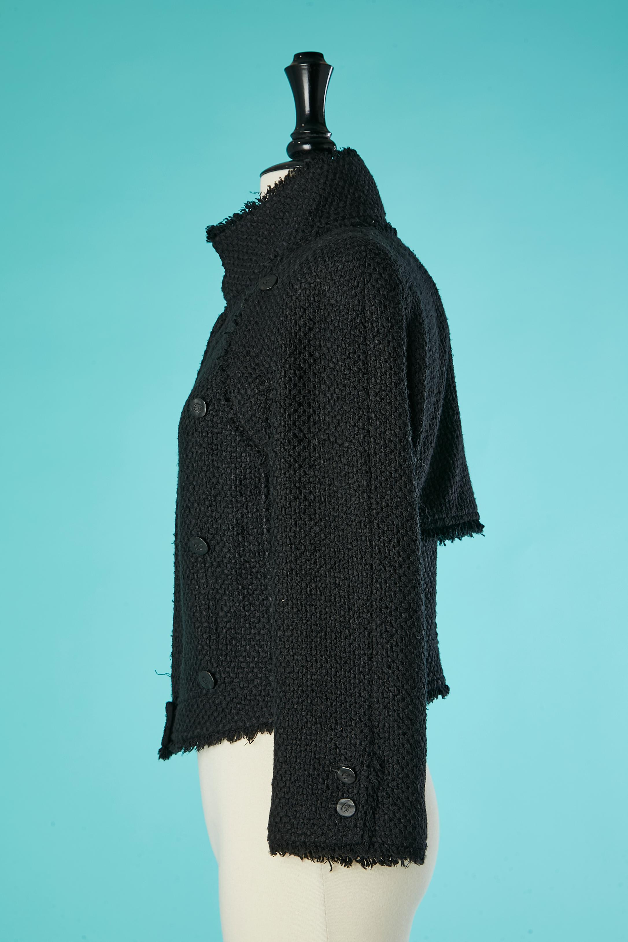 Veste en tweed noir avec manches amovibles Chanel en vente 1