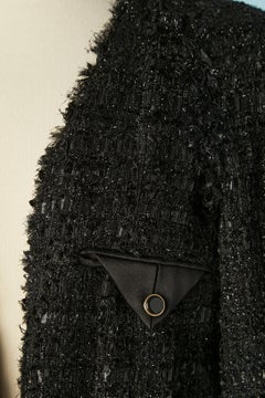 Black tweed lurex edge to edge evening long  jacket Chanel
