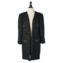 Black tweed lurex edge to edge evening long  jacket Chanel 