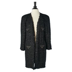 Black tweed lurex edge to edge evening long  jacket Chanel