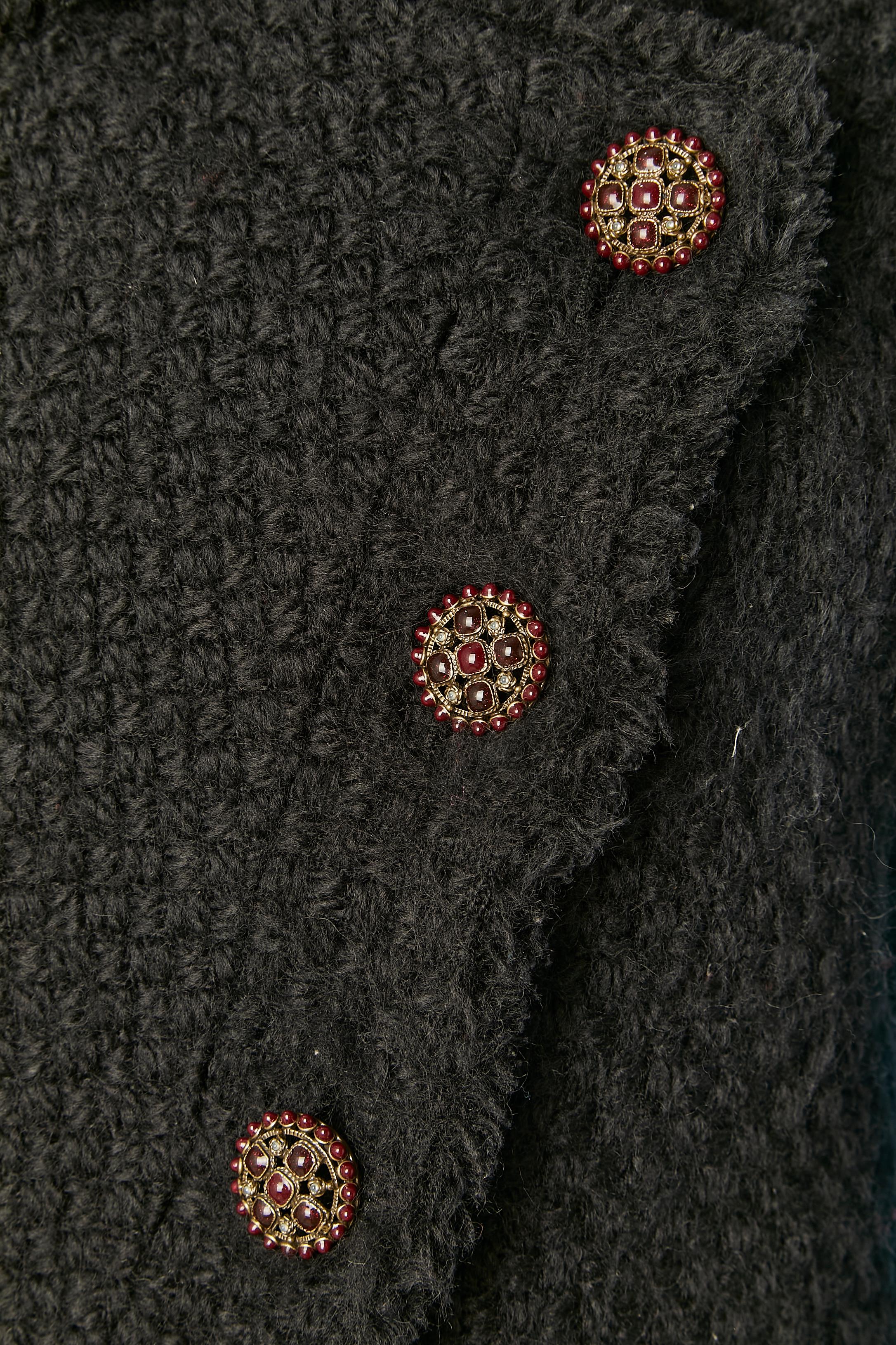 Noir Veste croisée en laine tweed noire avec doublure à motif écossais Chanel 2012 en vente