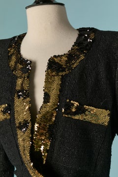 Schwarze Tweed-Wickeljacke mit Paillettenrand ALEXANDRE VAUTHIER Neu mit Etikett