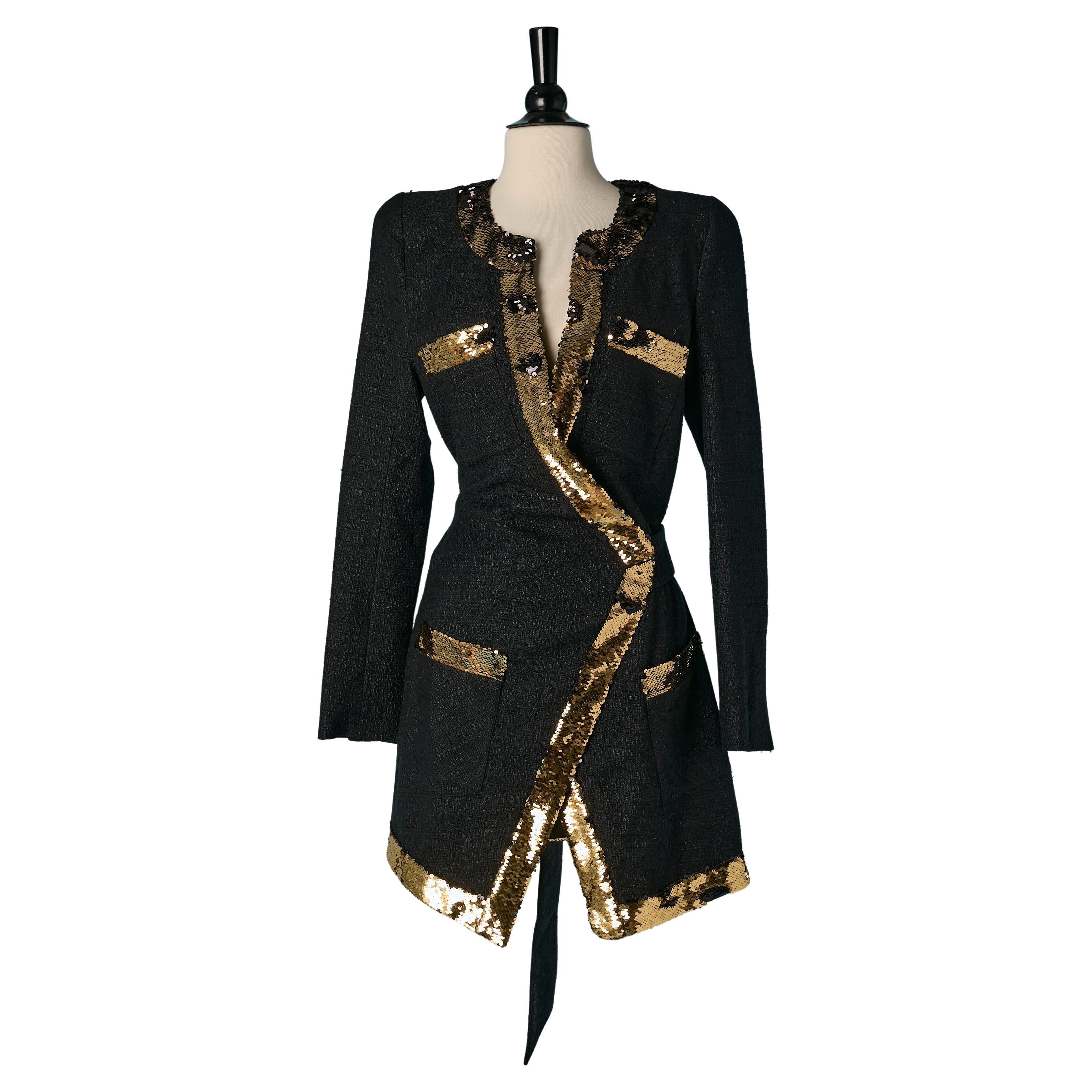 Black Tweed wrapped jacket with sequin edge ALEXANDRE VAUTHIER New with tag