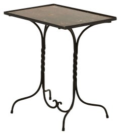 Black Twisted Iron Side Table with Marble Top