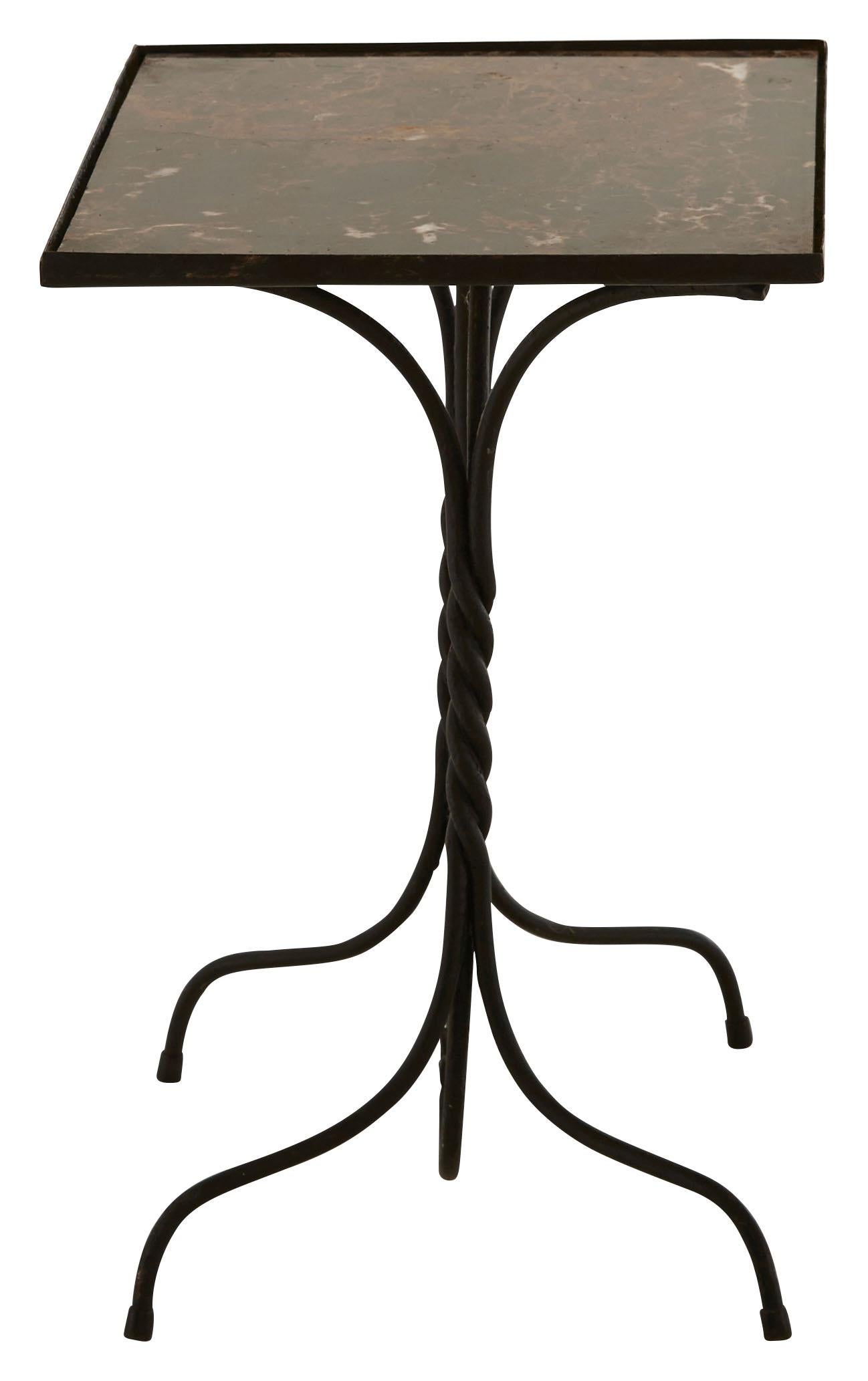 American Black Twisted Iron Side Table with Marble Top