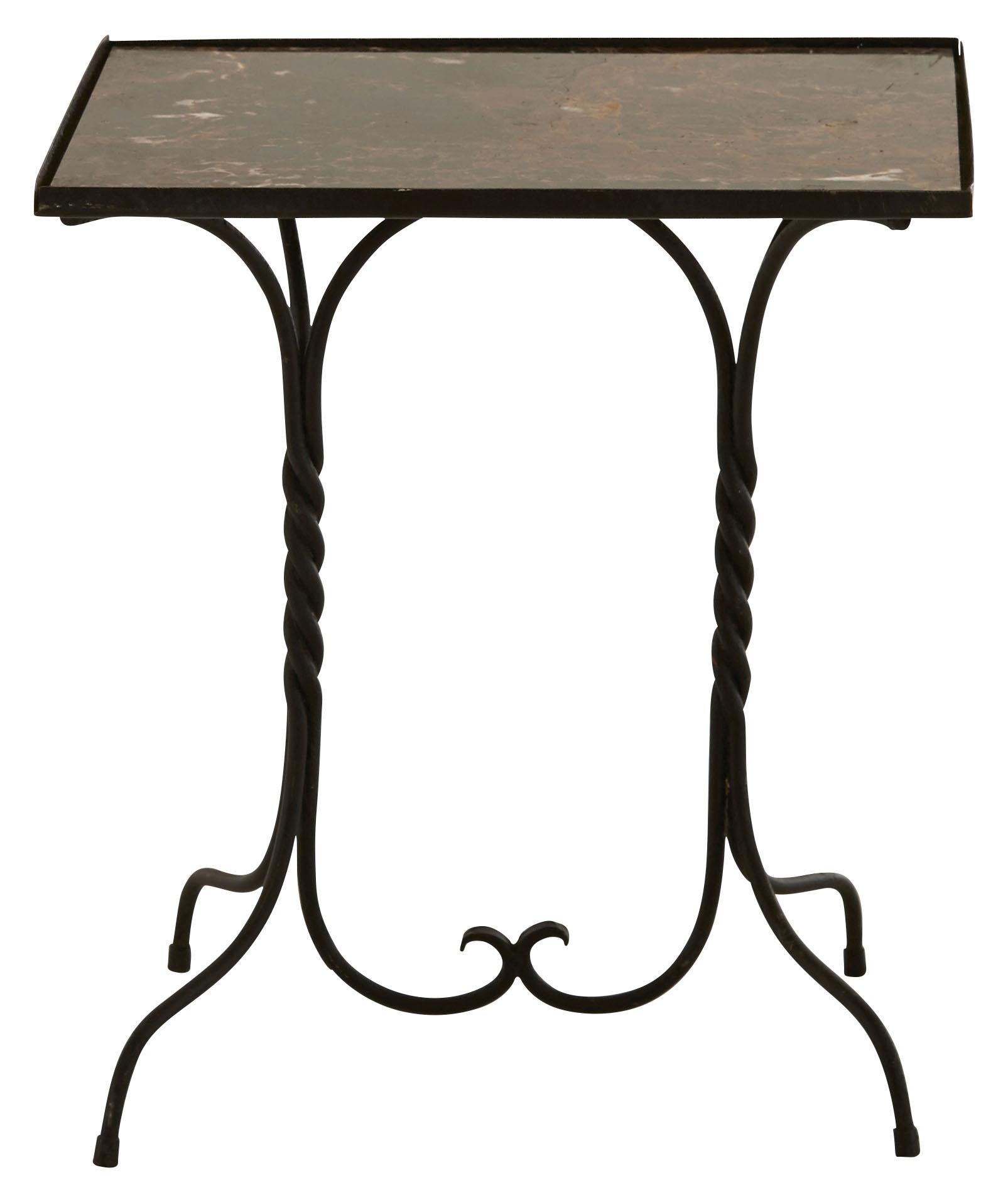 Black Twisted Iron Side Table with Marble Top In Good Condition In Chicago, IL