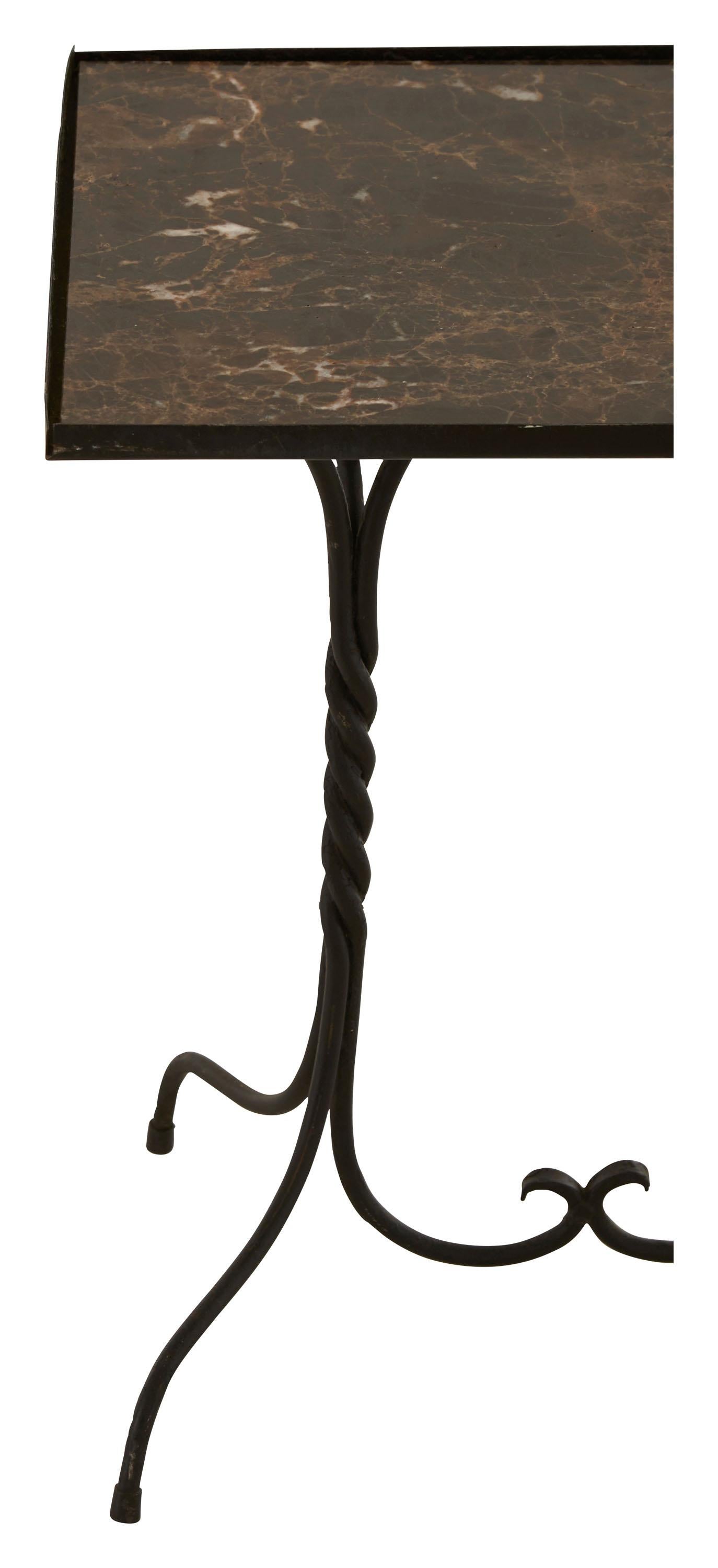 20th Century Black Twisted Iron Side Table with Marble Top
