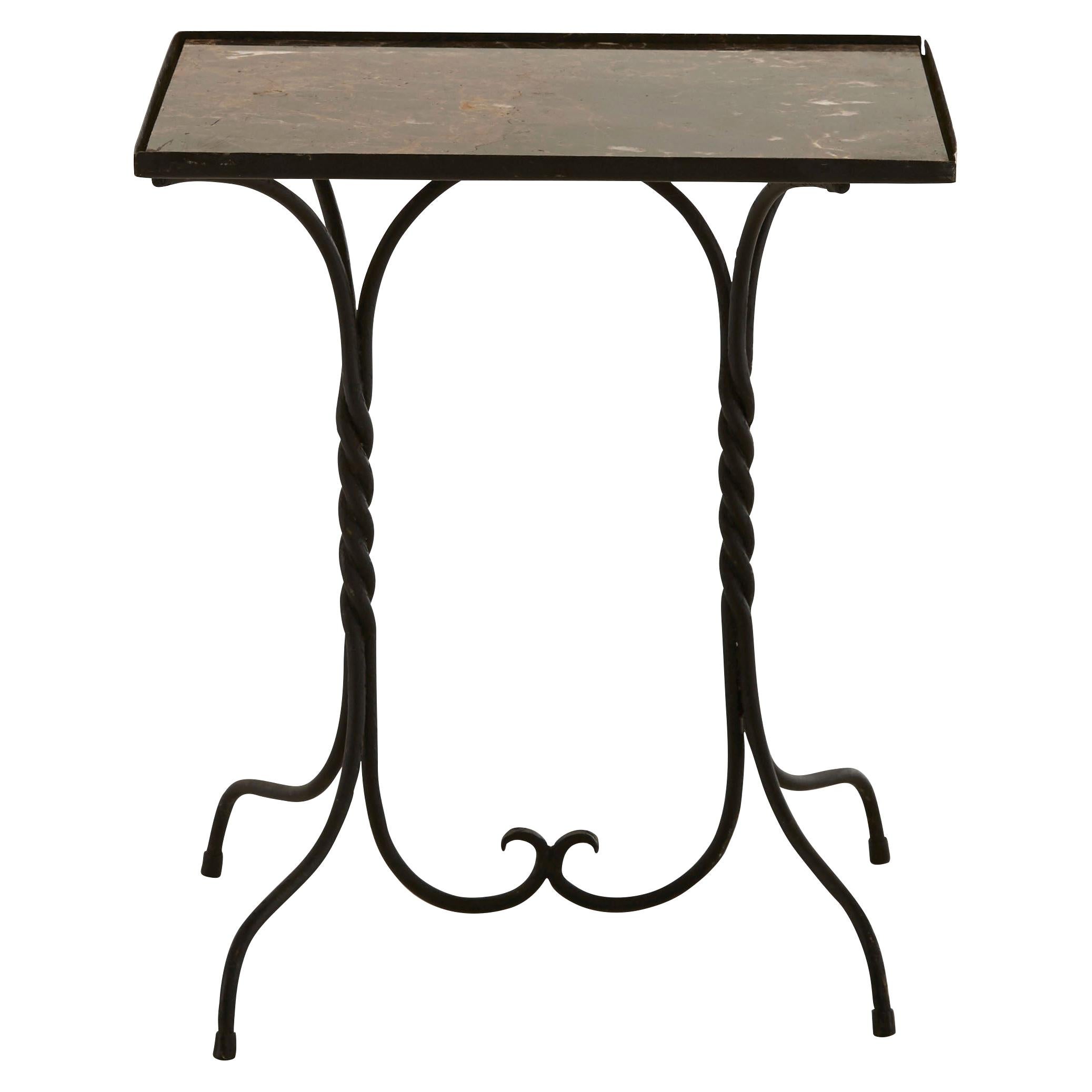 Black Twisted Iron Side Table with Marble Top