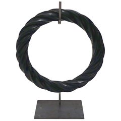Black Twisted Marble Ring Sculptures on Stand, China, Contemporary