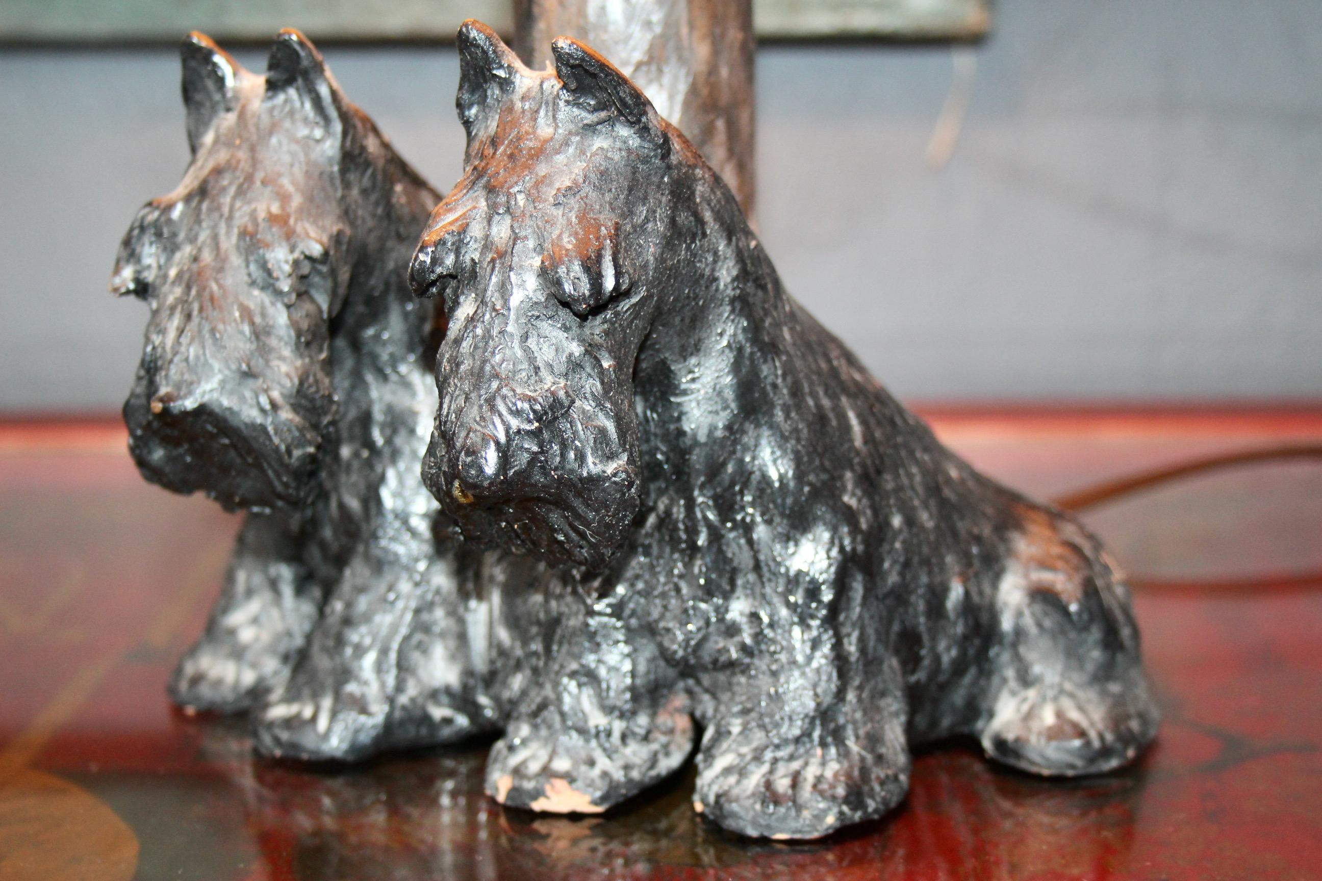 black two dogs terracotta table lamp For Sale 4