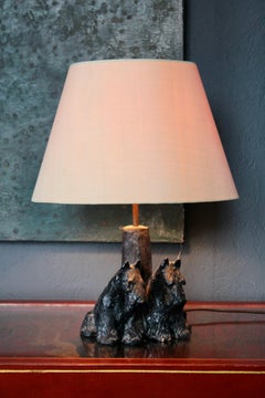 black two dogs terracotta table lamp