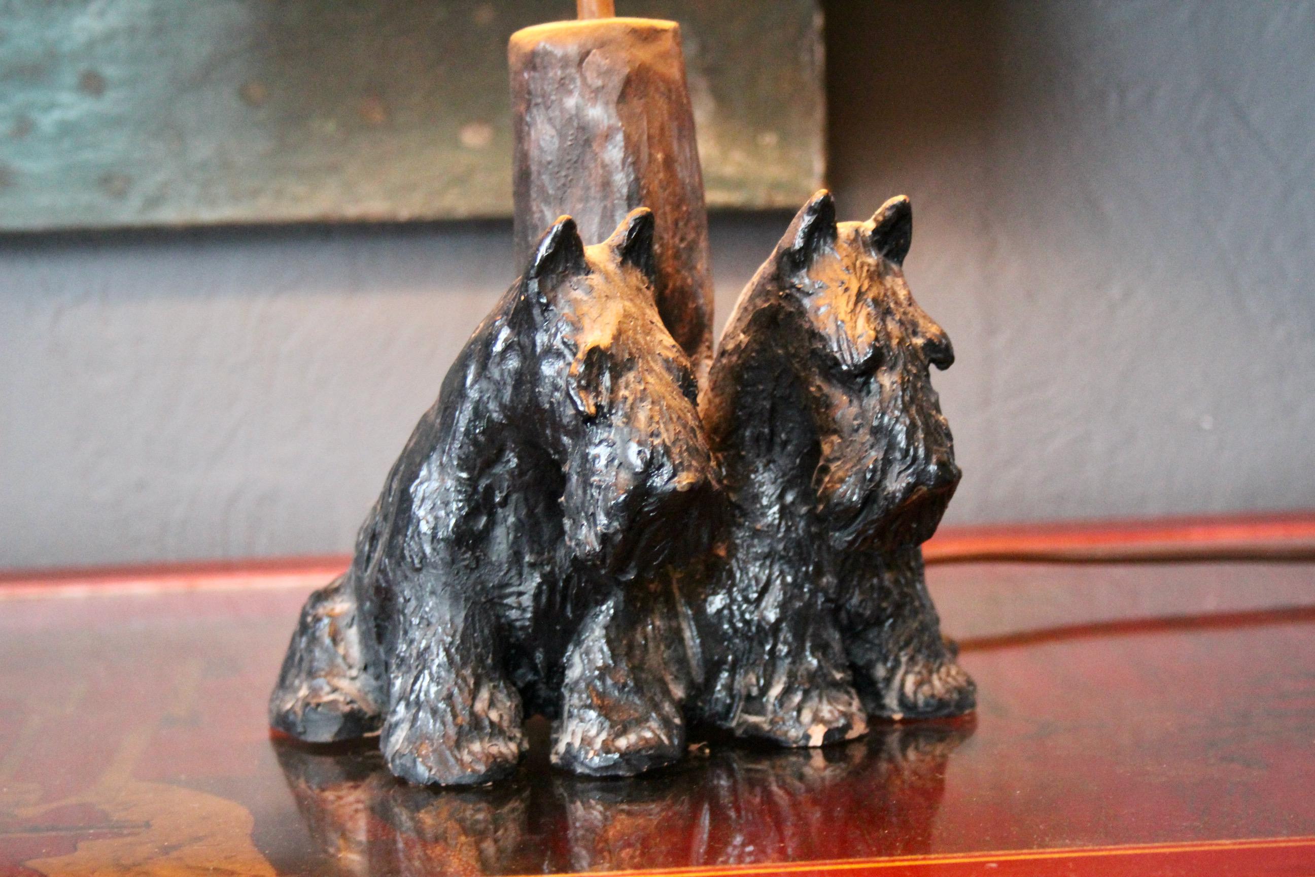 black two dogs terracotta table lamp In Good Condition For Sale In grand Lancy, CH