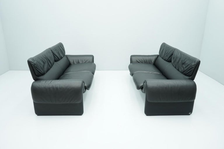 Steel Black Two Seat Leather Sofa by De Sede Switzerland  For Sale
