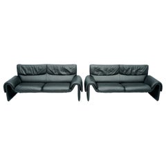 Black Two Seat Leather Sofa by De Sede Switzerland 