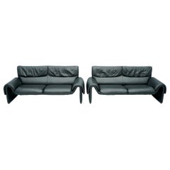 Black Two Seat Leather Sofa by De Sede Switzerland