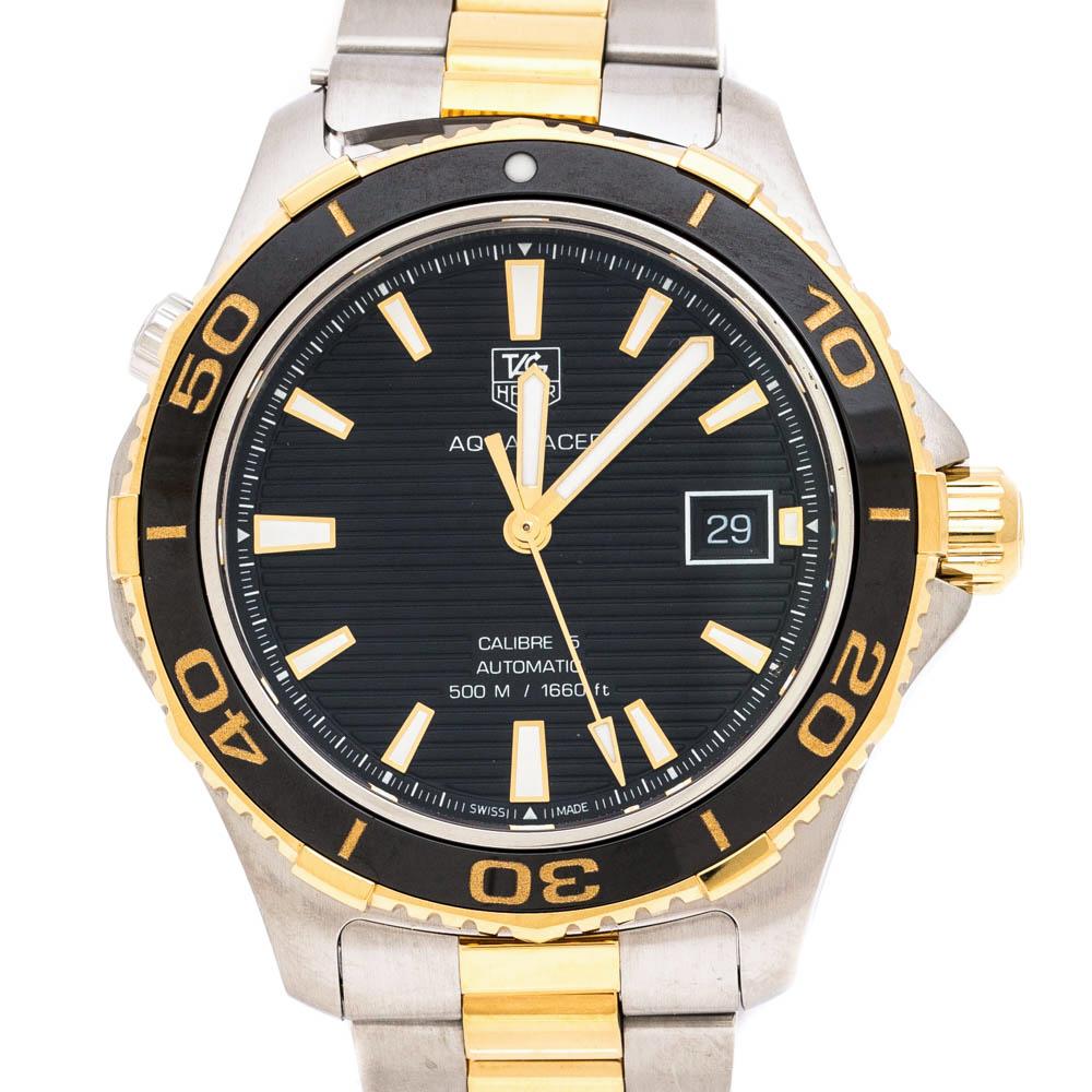Contemporary Black Two-Tone Stainless Steel Aquaracer WAK2122 Men's Wristwatch 41 mm