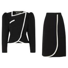 Black two-tone wool skirt & jacket