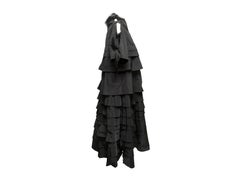 Black Undercover Jun Takahashi Feather-Trimmed Tiered Dress Designer Size 2