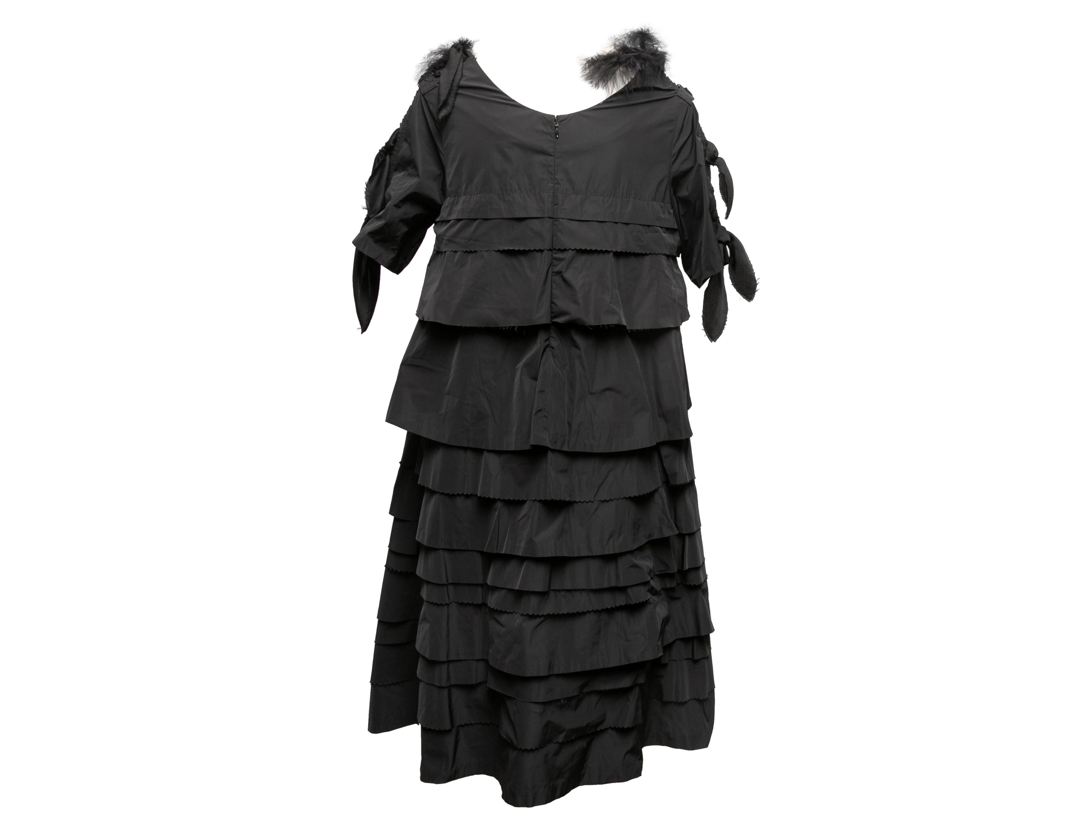 Black Undercover Jun Takahashi Feather-Trimmed Tiered Dress Designer Size 2 In Good Condition For Sale In New York, NY