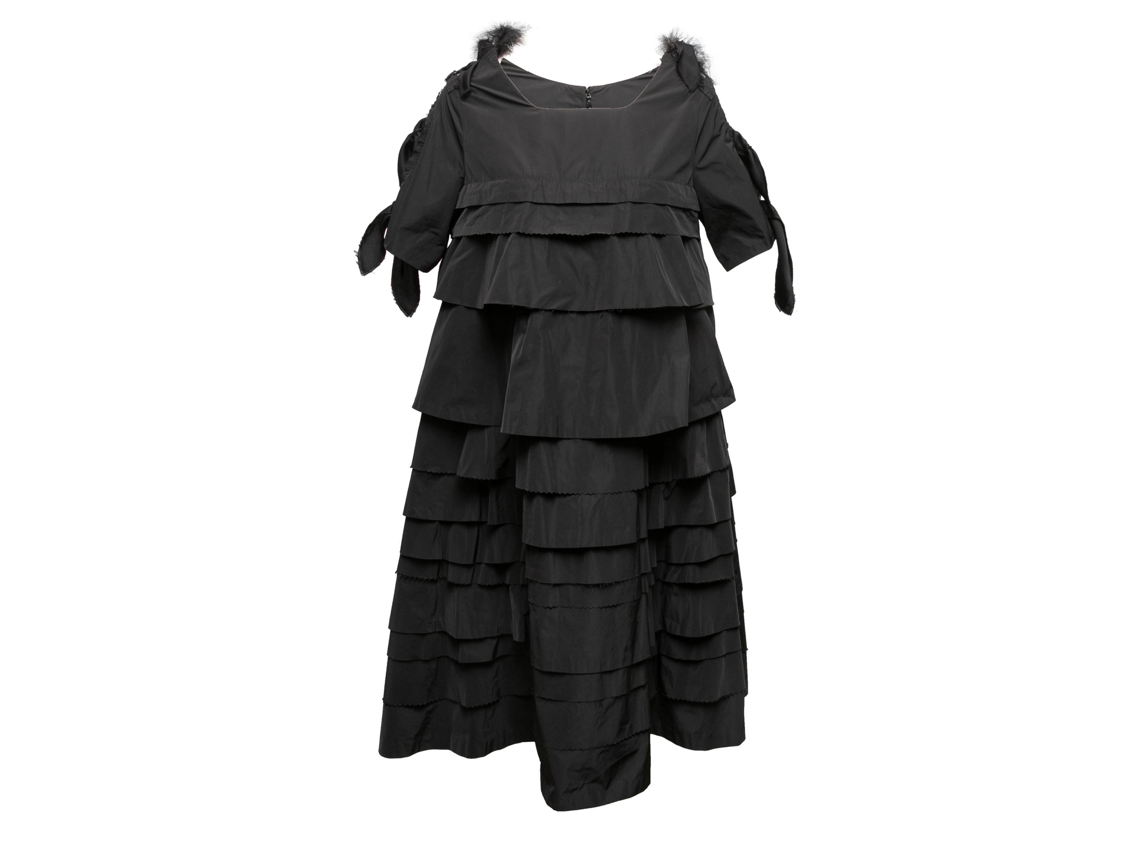 Black Undercover Jun Takahashi Feather-Trimmed Tiered Dress Designer Size 2 For Sale