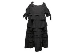 Used Black Undercover Jun Takahashi Feather-Trimmed Tiered Dress Designer Size 2