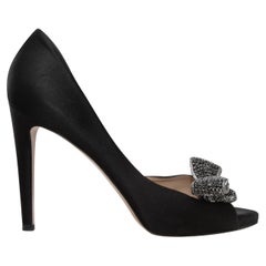 Black Valentino Crystal-Embellished Satin Bow Heels Size 40.5