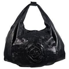 Black Valentino Floral Leather Hobo Bag