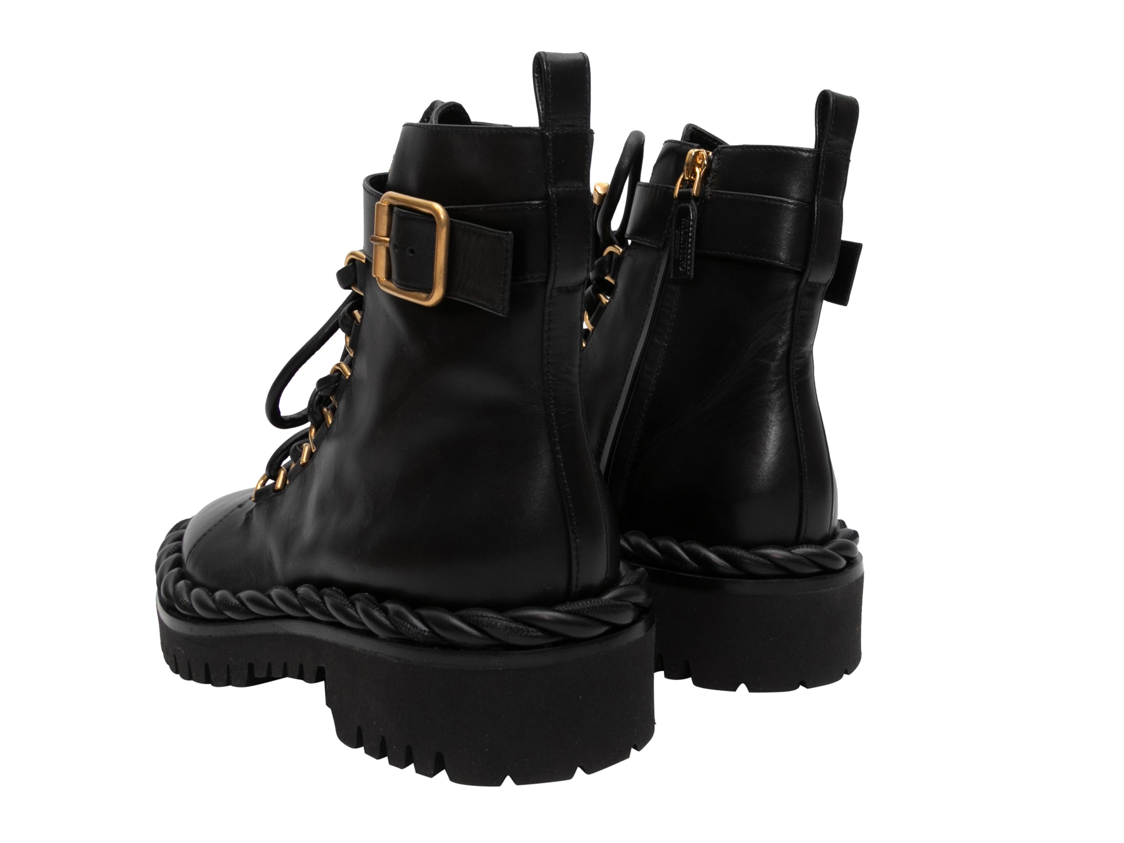 Women's Black Valentino Leather Combat Boots Size 37.5 For Sale
