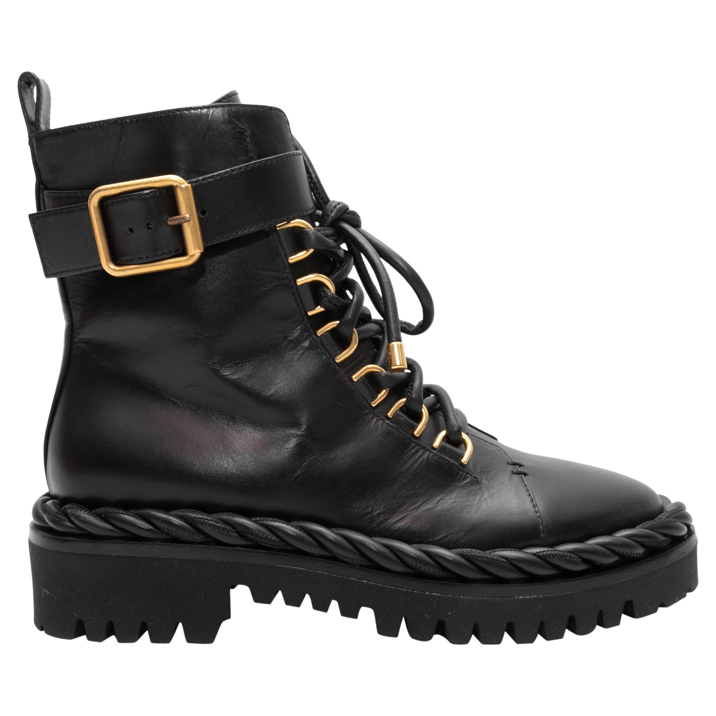 Black Valentino Leather Combat Boots Size 37.5 For Sale
