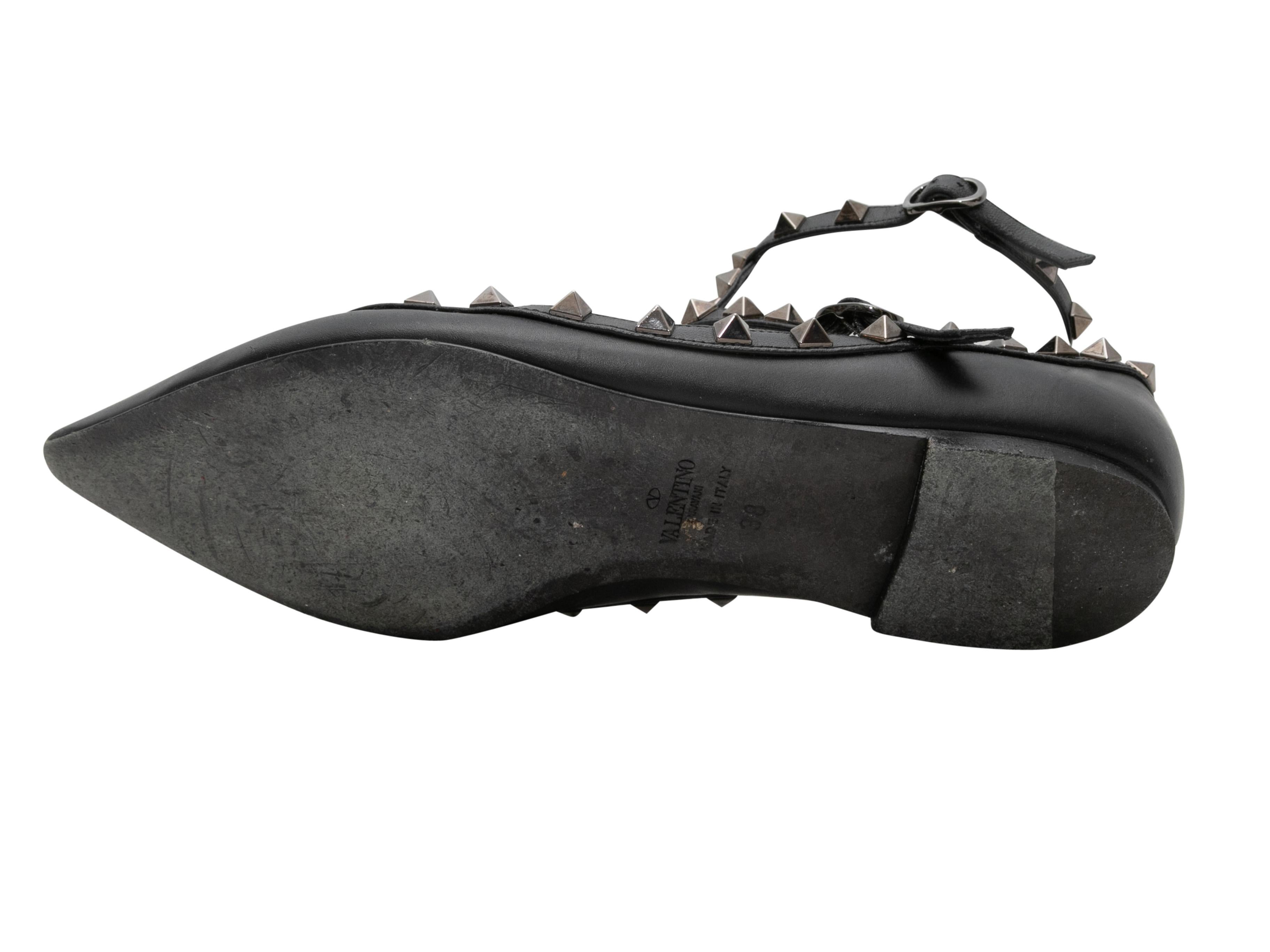 Black Valentino Pointed-Toe Leather Rockstud Flats Size 38 For Sale 1