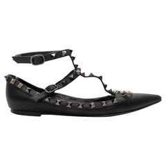 Black Valentino Pointed-Toe Leather Rockstud Flats Size 38