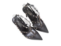 Black Valentino Pointed-Toe Rockstud Heels