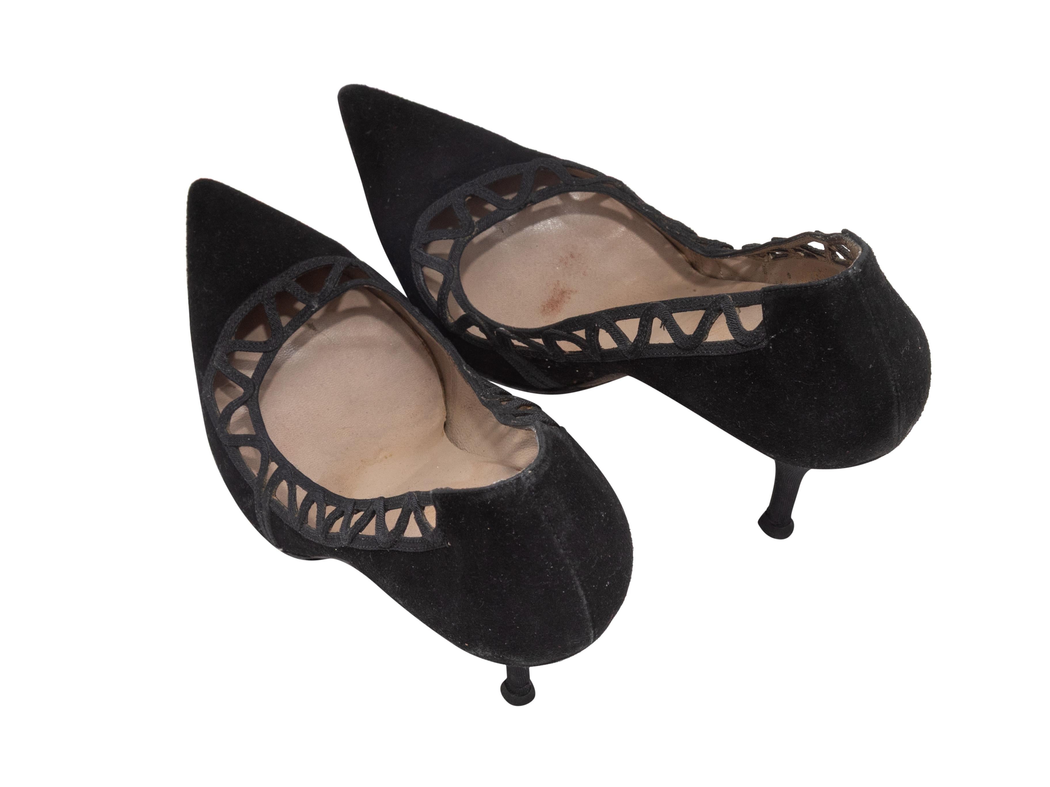 Black Valentino Pointed-Toe Suede Grosgrain-Trimmed Pumps Size 40 In Good Condition For Sale In New York, NY