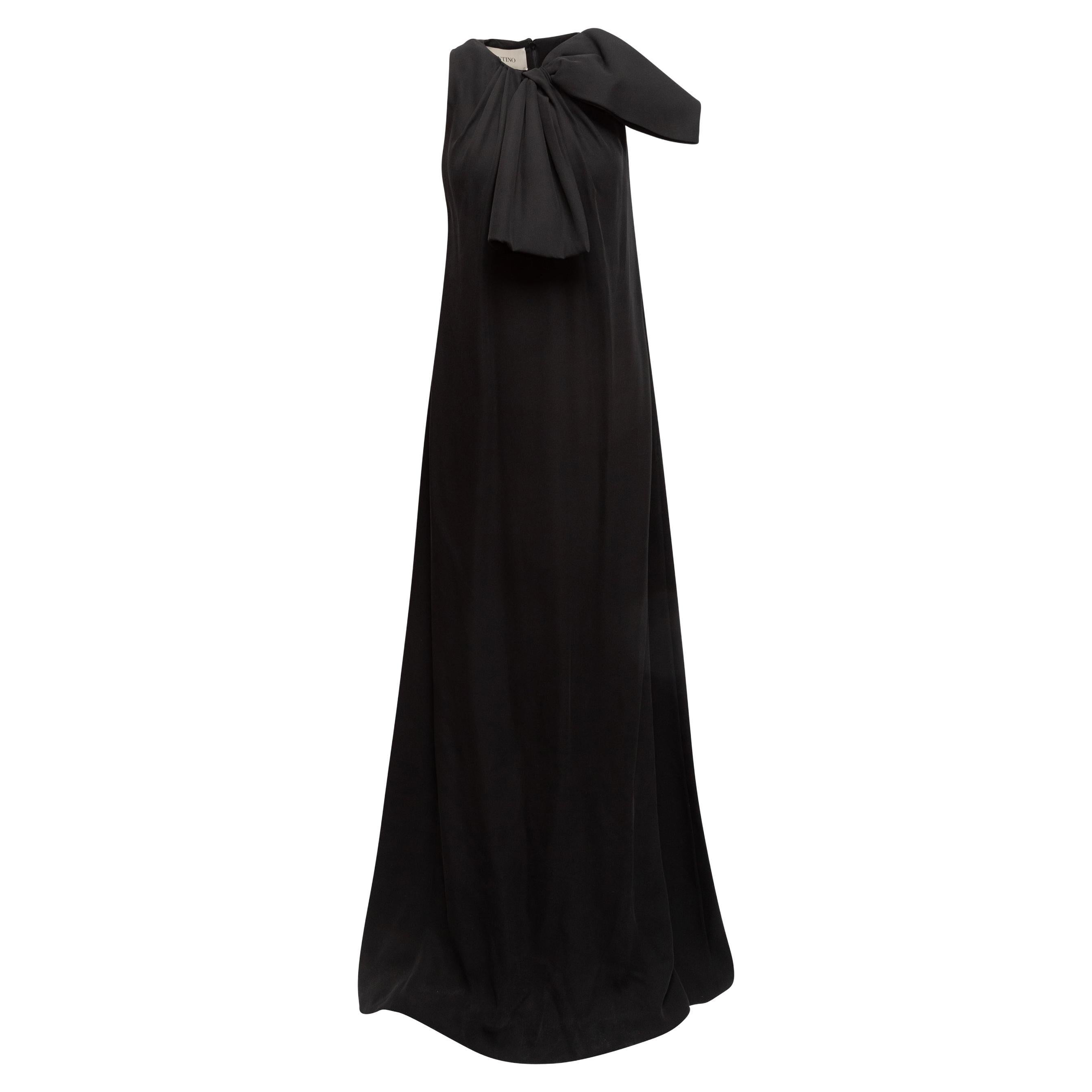 Black Valentino Silk Tie Neck Gown