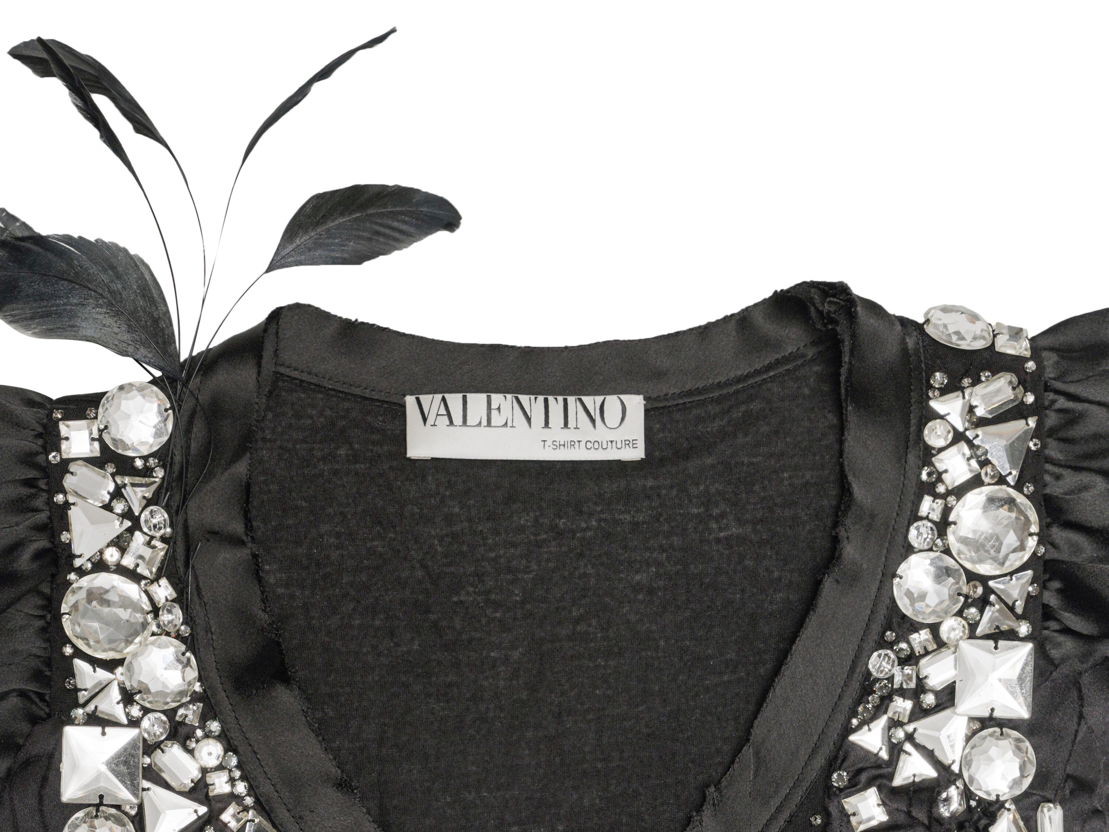 Women's Black Valentino T-Shirt Couture Embellished Cap Sleeve Top Size US 4 For Sale