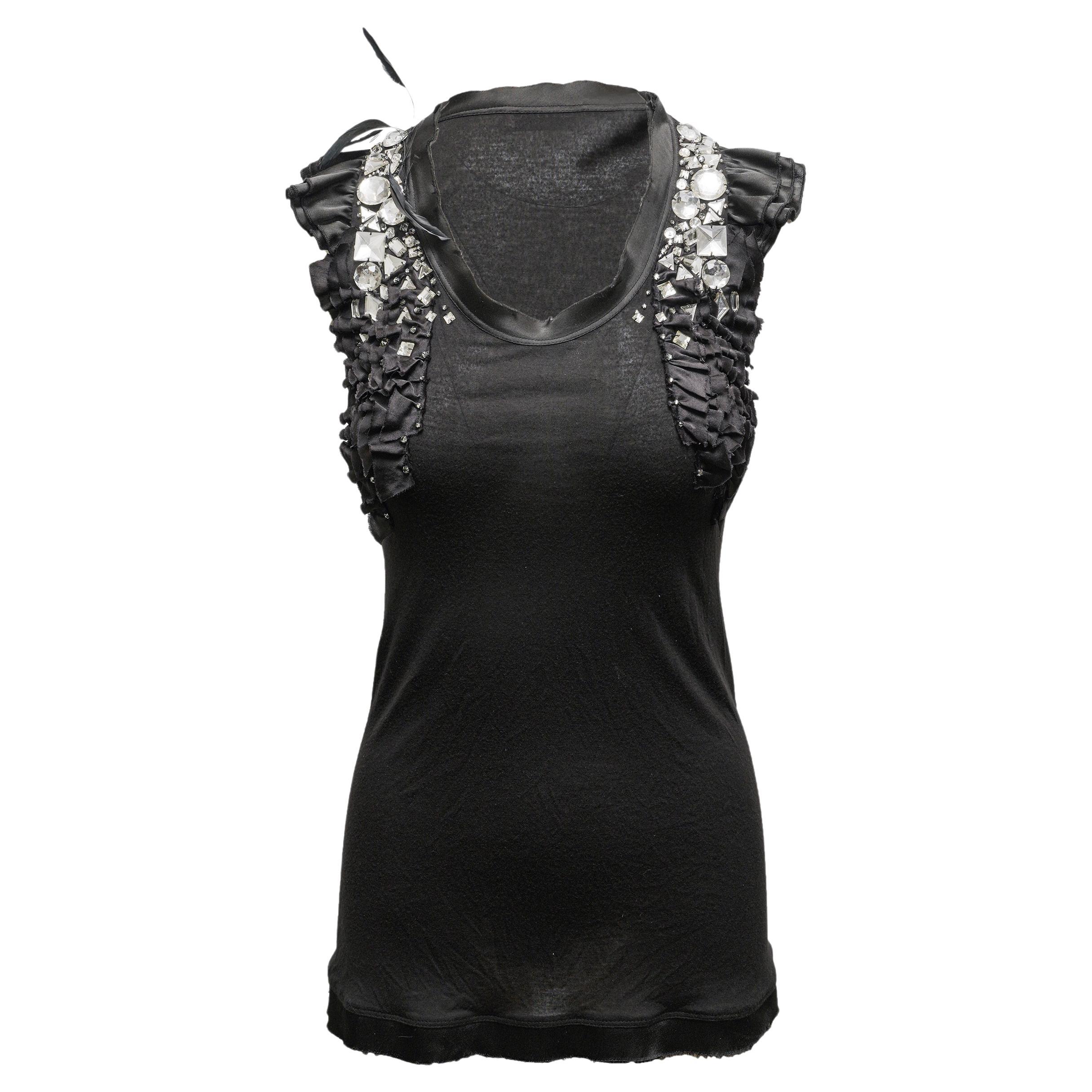 Black Valentino T-Shirt Couture Embellished Cap Sleeve Top Size US 4 For Sale