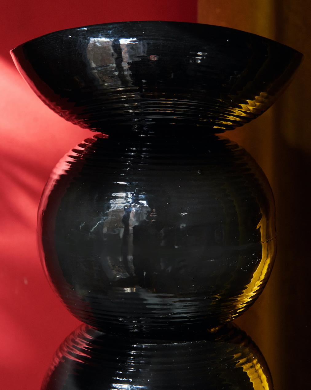 Black Vase in Glazed Ceramic For Sale 1
