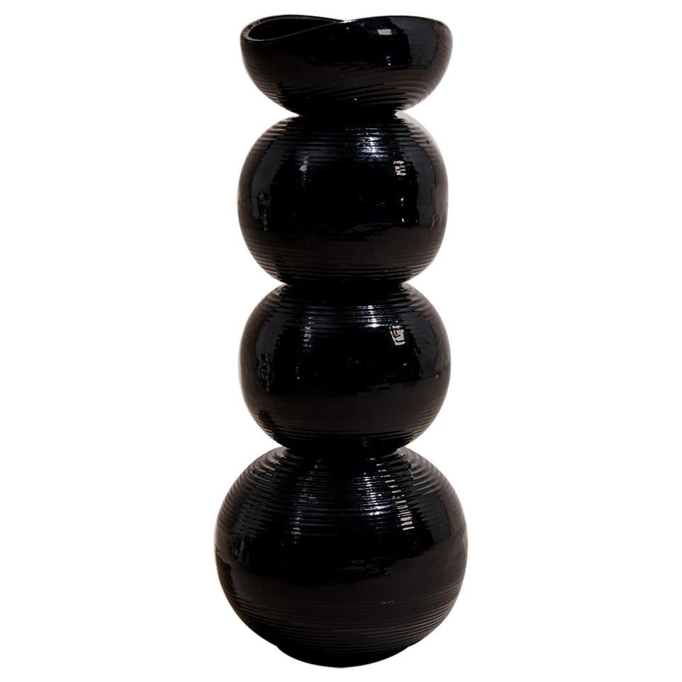 Black Vase in Glazed Ceramic For Sale