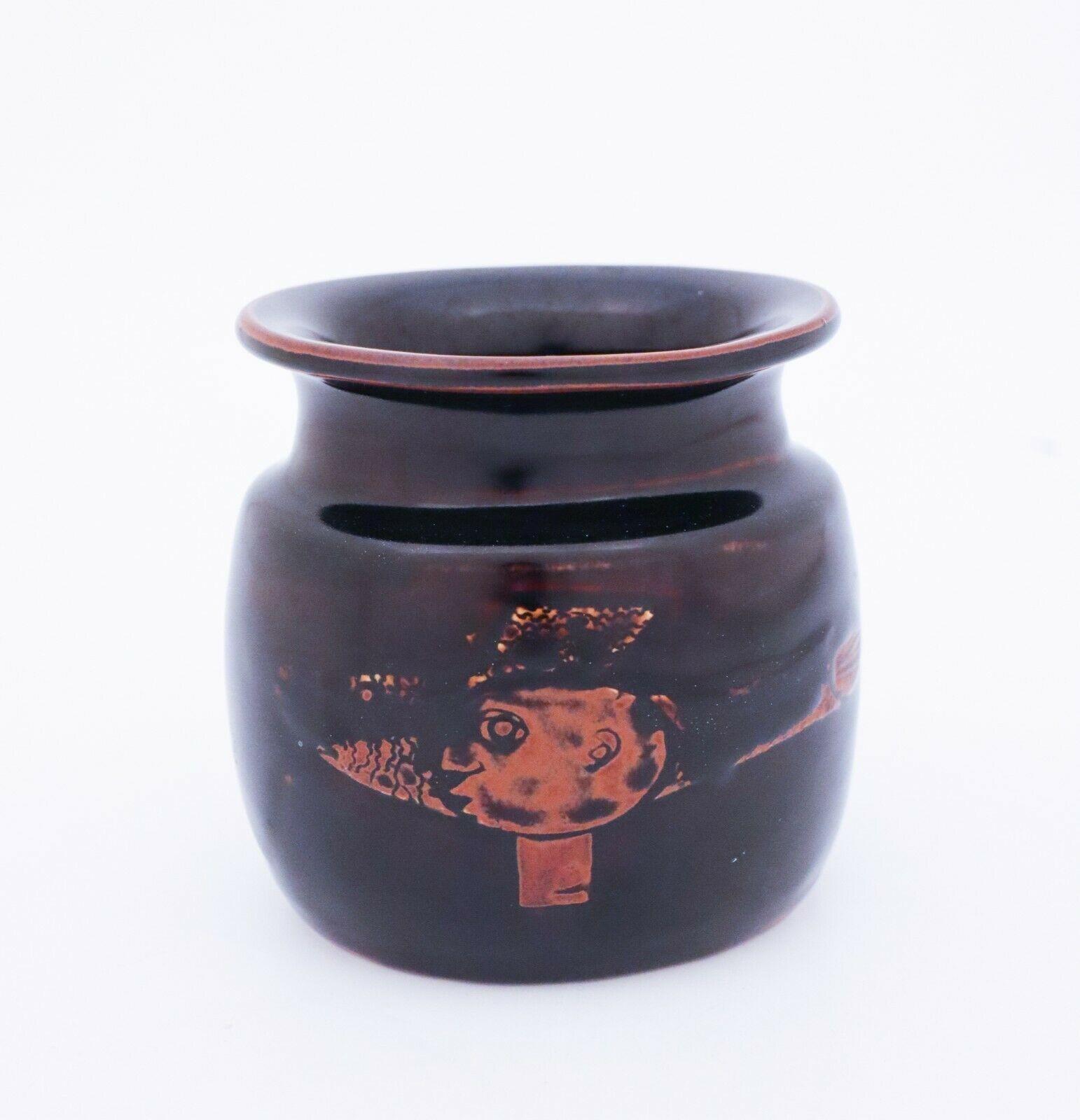 Schwarze schwarze Vase aus Steingut, Stig Lindberg, Gustavsbergs Studio (Schwedisch) im Angebot