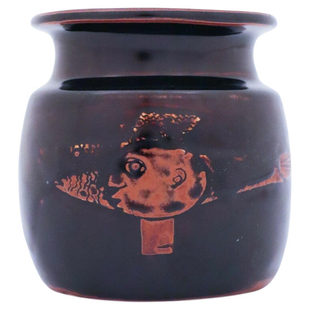 Schwarze schwarze Vase aus Steingut, Stig Lindberg, Gustavsbergs Studio im Angebot
