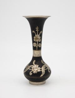 Black Vase with Floral Etching