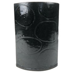 Black Vase with Hand Carved Design, Hand Built Ceramic Stoneware