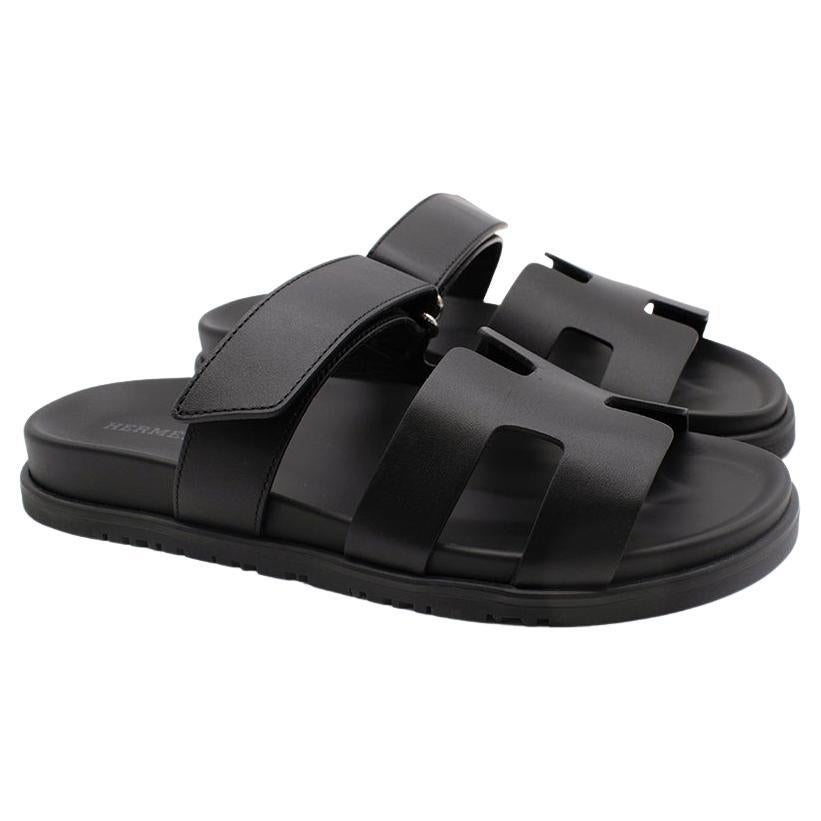 Black Veau Leather Chypre Sandals
