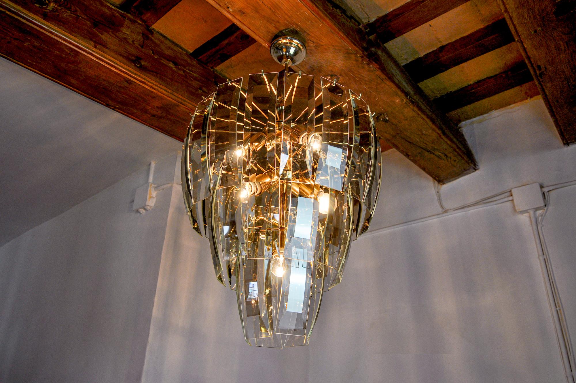 Hollywood Regency Black Veca 3-tier chandelier, Murano glass, Italy, 1970 For Sale