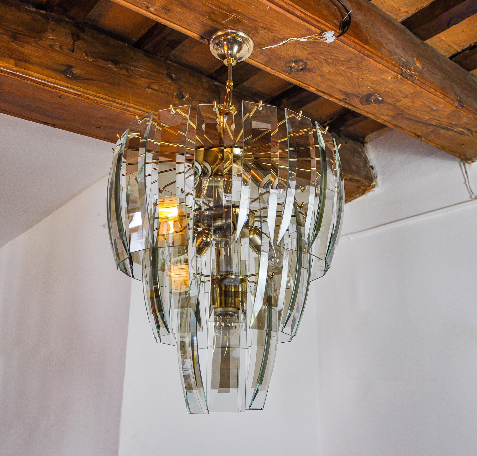 Italian Black Veca 3-tier chandelier, Murano glass, Italy, 1970 For Sale