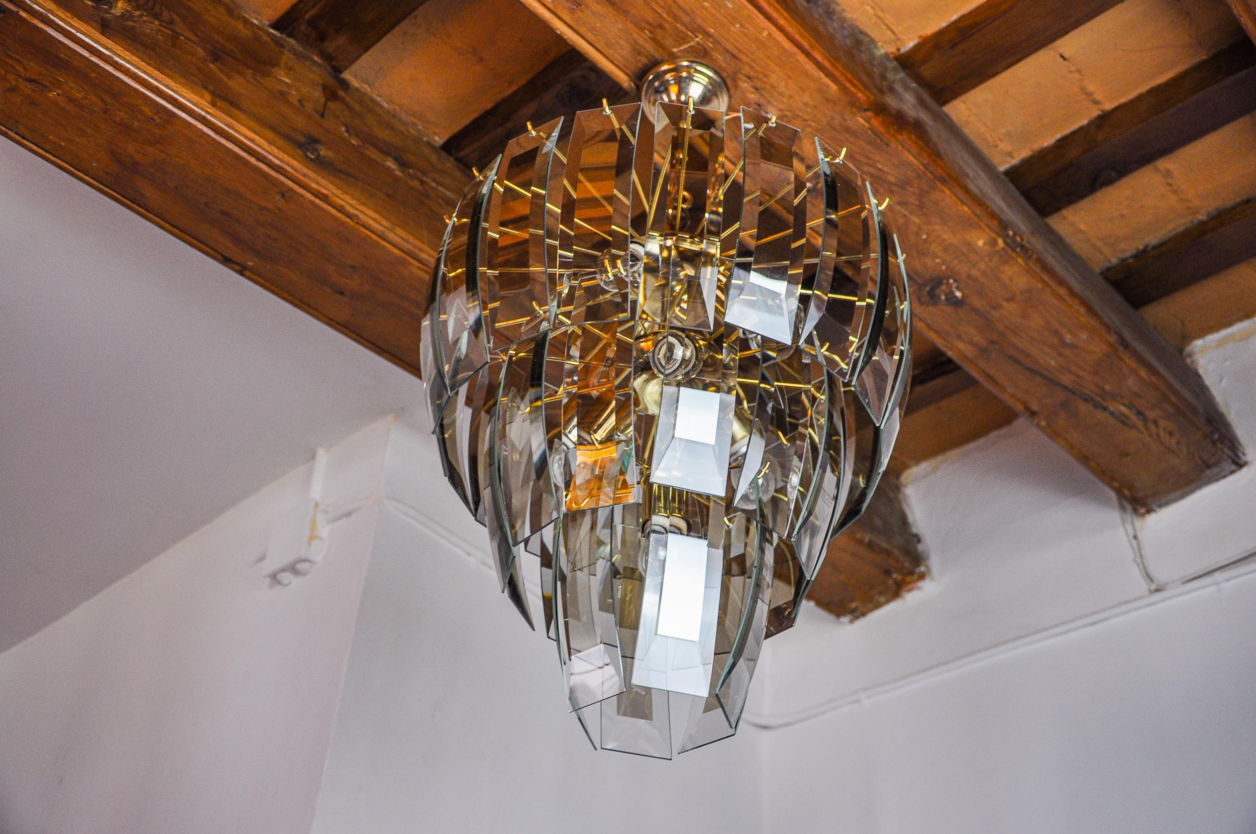 Black Veca 3-tier chandelier, Murano glass, Italy, 1970 In Good Condition For Sale In BARCELONA, ES