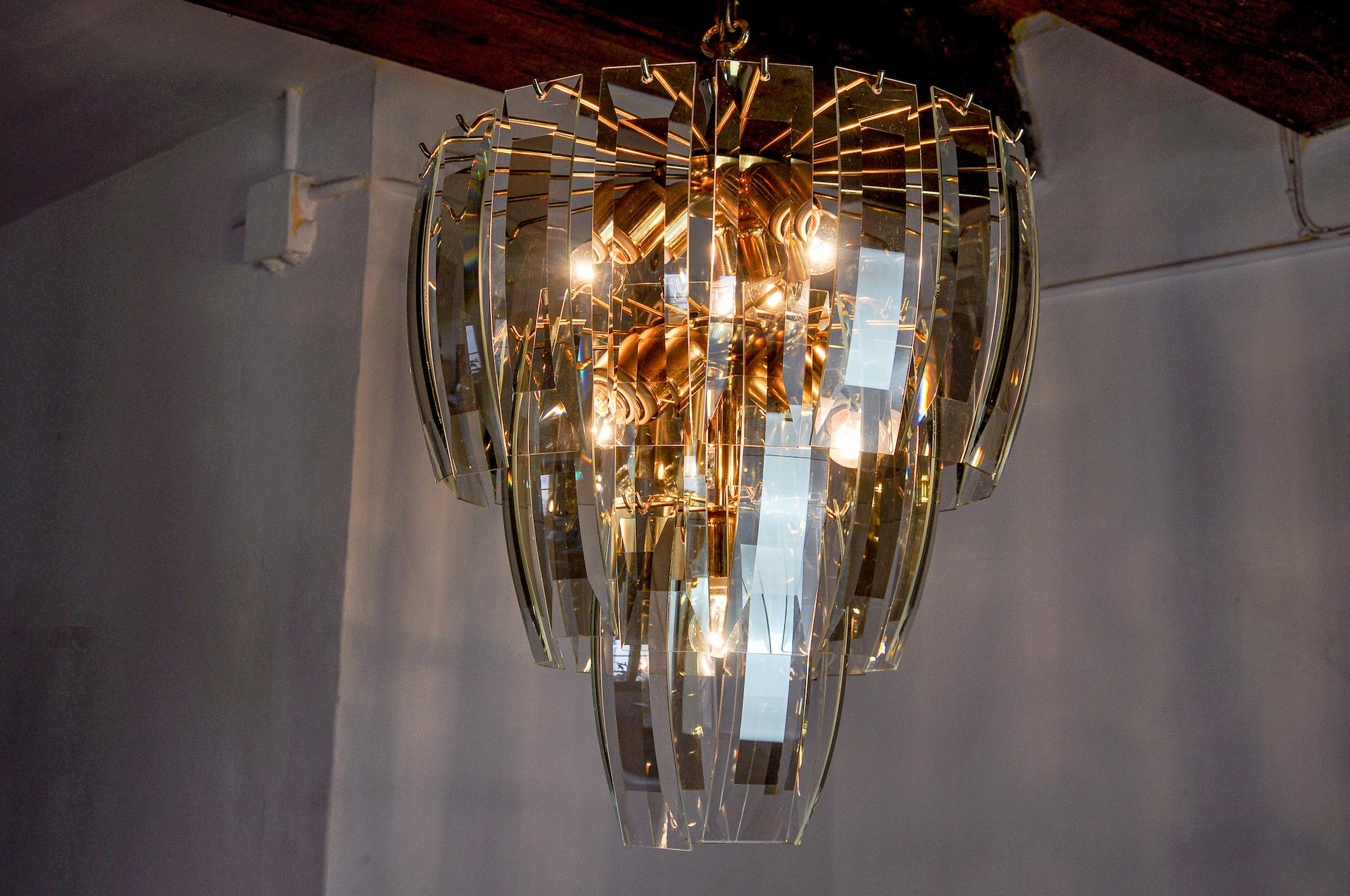 Late 20th Century Black Veca 3-tier chandelier, Murano glass, Italy, 1970 For Sale